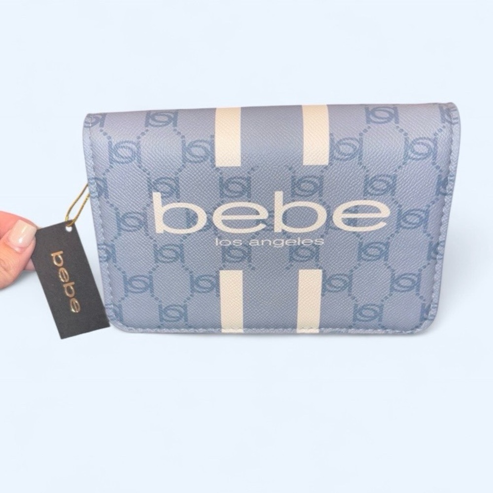 Bebe NWT Paisley Flap Crossbody Denim Blue Logo Bag Gold Chain Strap